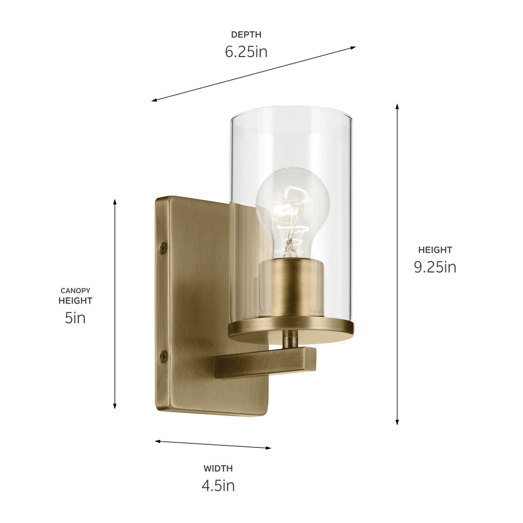 KICHLER 45495NBRCLR Crosby 4.5" 1-Light Wall Sconce With Clear Glass In Natural Brass