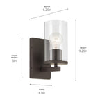 KICHLER 45495OZCLR Crosby 4.5" 1-Light Wall Sconce With Clear Glass In Olde Bronze