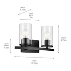 KICHLER 45496BKCLR Crosby 15.25" 2-Light Vanity Light With Clear Glass In Black