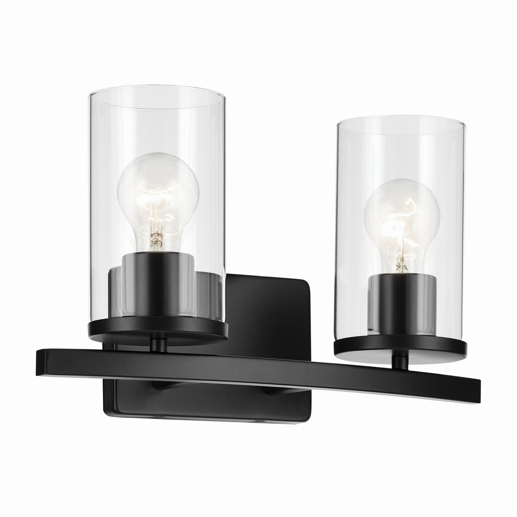 KICHLER 45496BKCLR Crosby 15.25" 2-Light Vanity Light With Clear Glass In Black