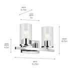 KICHLER 45496CHCLR Crosby 15.25" 2-Light Vanity Light With Clear Glass In Chrome