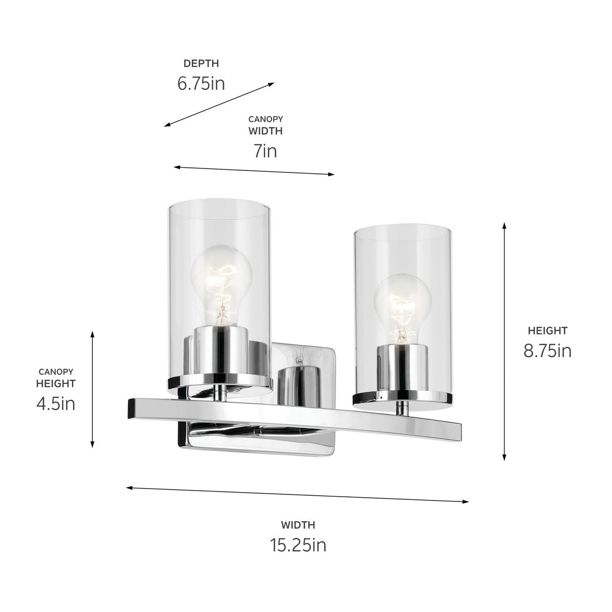 KICHLER 45496CHCLR Crosby 15.25" 2-Light Vanity Light With Clear Glass In Chrome