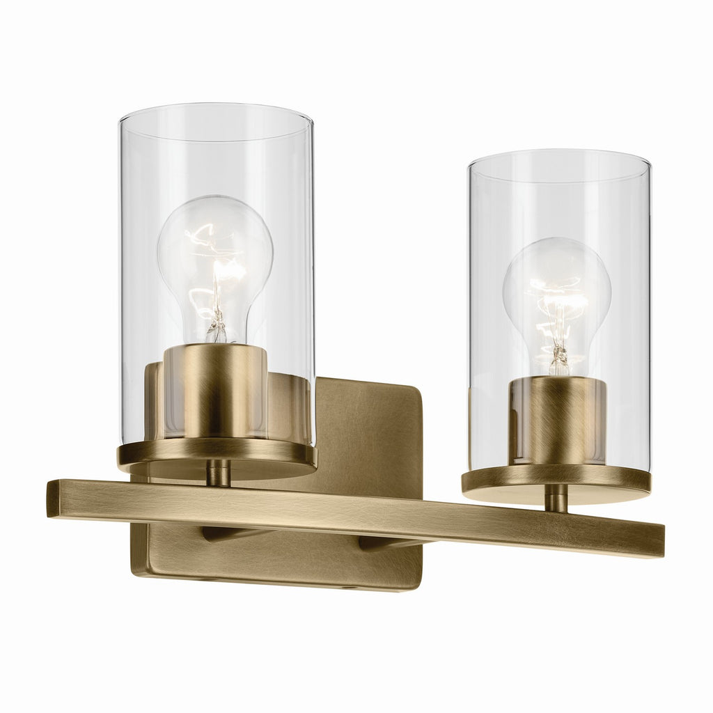 KICHLER 45496NBRCLR Crosby 15.25" 2-Light Vanity Light With Clear Glass In Natural Brass