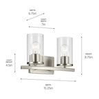 KICHLER 45496NICLR Crosby 15.25" 2-Light Vanity Light With Clear Glass In Brushed Nickel
