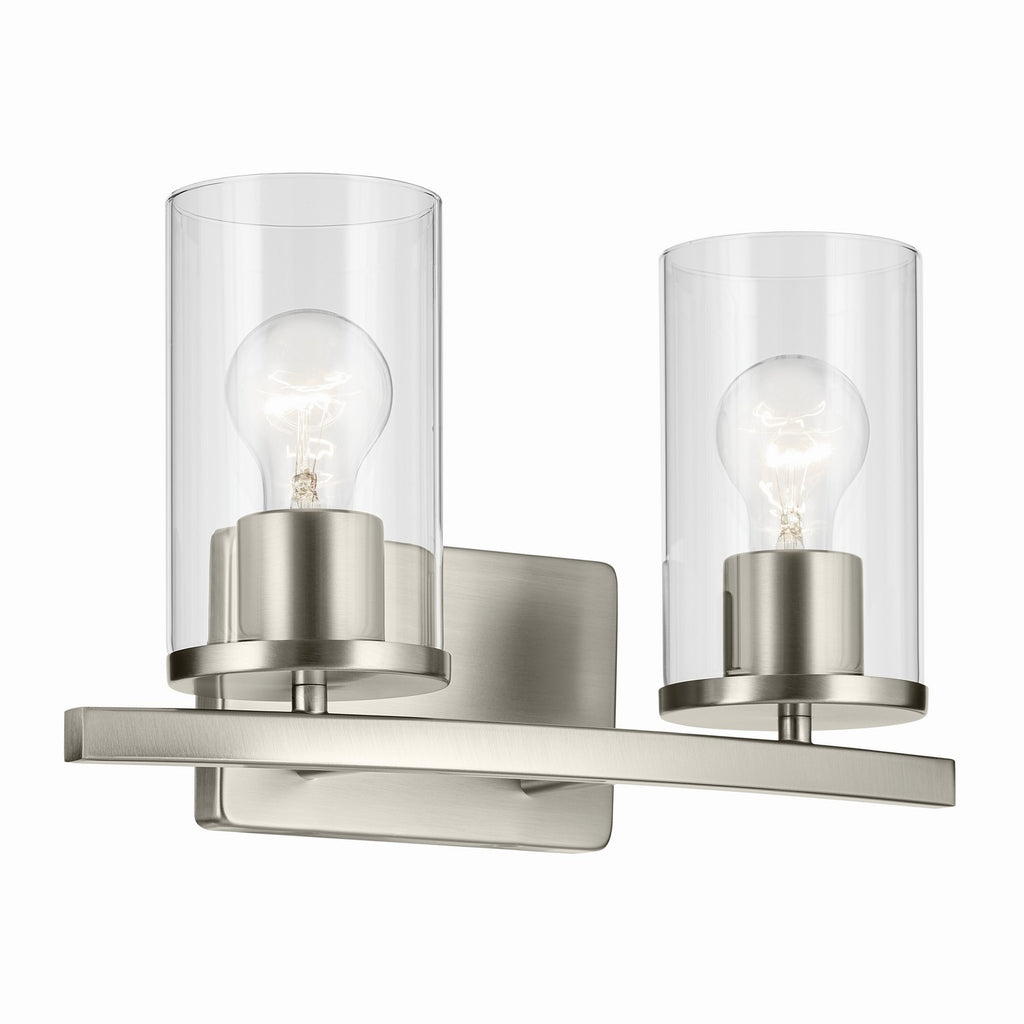 KICHLER 45496NICLR Crosby 15.25" 2-Light Vanity Light With Clear Glass In Brushed Nickel