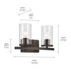 KICHLER 45496OZCLR Crosby 15.25" 2-Light Vanity Light With Clear Glass In Olde Bronze