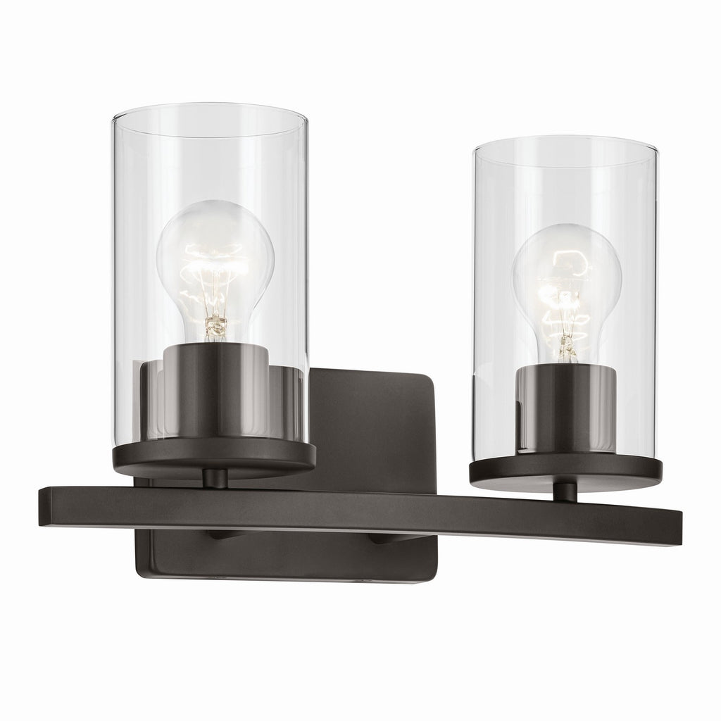 KICHLER 45496OZCLR Crosby 15.25" 2-Light Vanity Light With Clear Glass In Olde Bronze