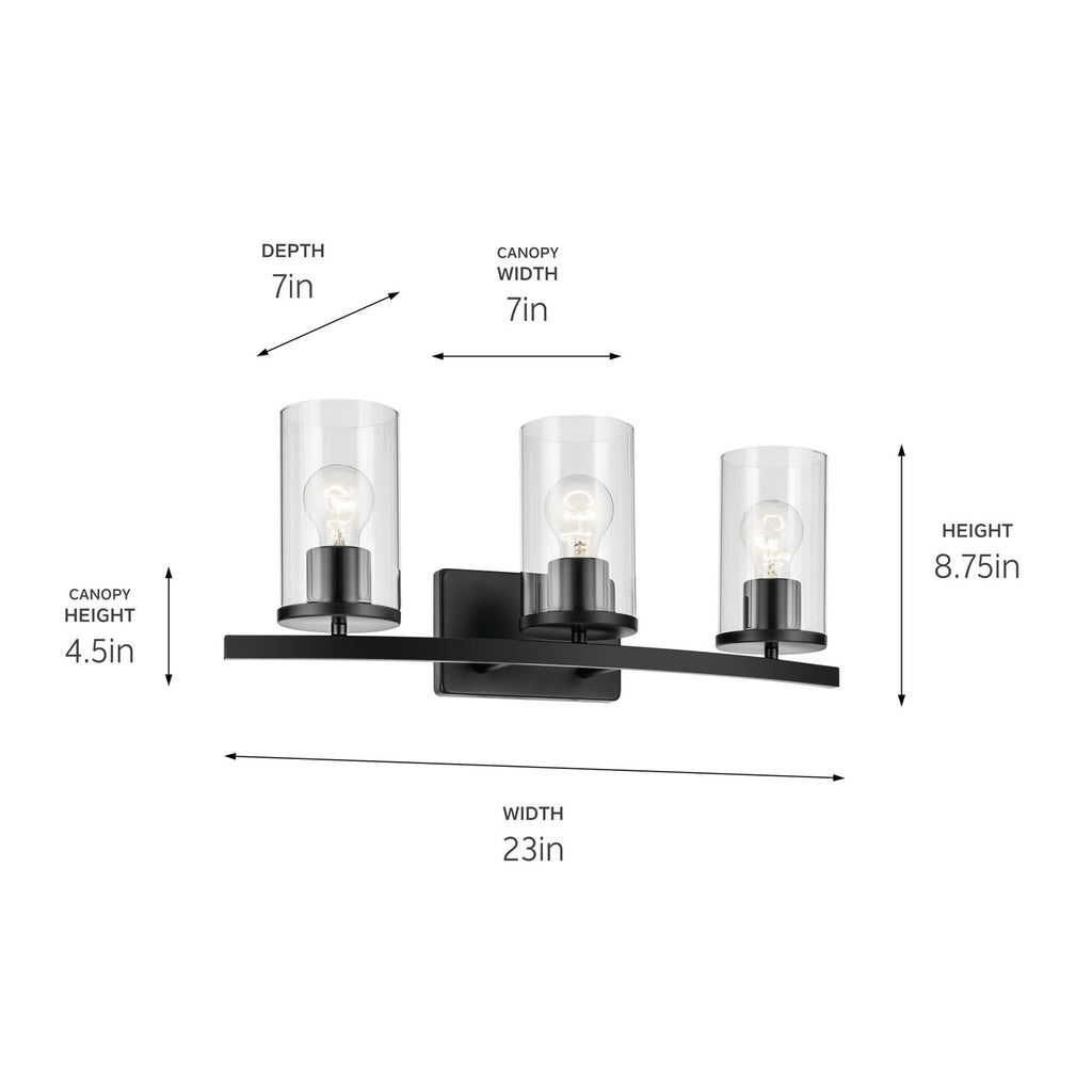 KICHLER 45497BKCLR Crosby 23" 3-Light Vanity Light With Clear Glass In Black