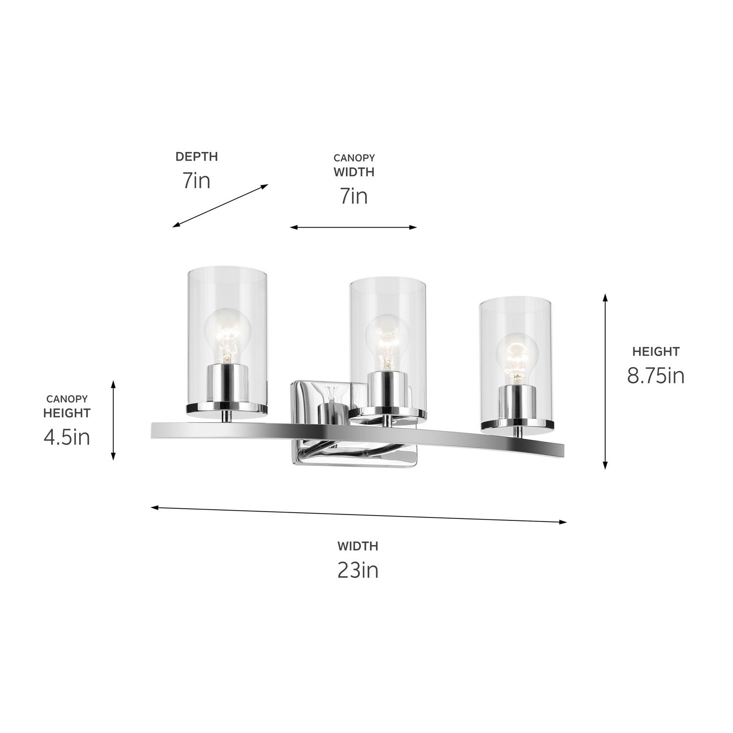 KICHLER 45497CHCLR Crosby 23" 3-Light Vanity Light With Clear Glass In Chrome