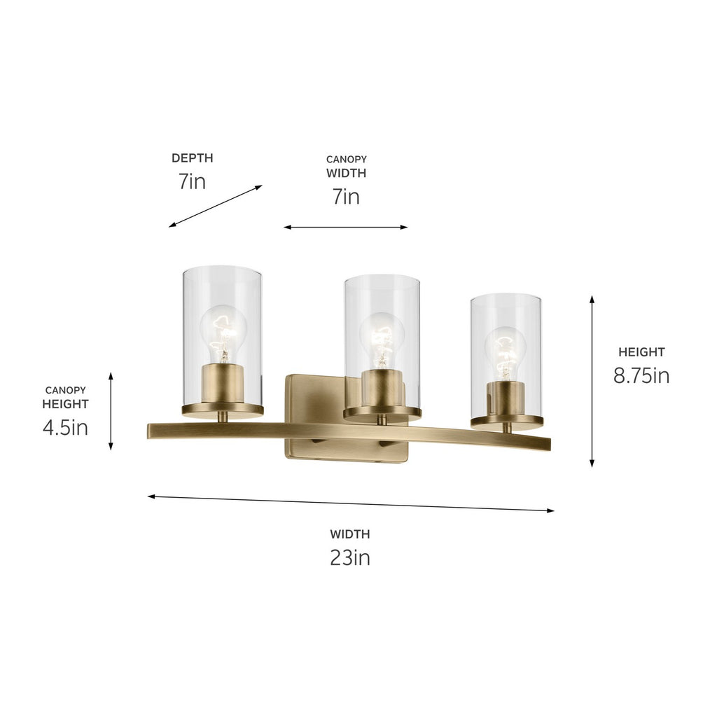 KICHLER 45497NBRCLR Crosby 23" 3-Light Vanity Light With Clear Glass In Natural Brass