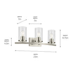KICHLER 45497NICLR Crosby 23" 3-Light Vanity Light With Clear Glass In Brushed Nickel