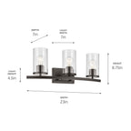 KICHLER 45497OZCLR Crosby 23" 3-Light Vanity Light With Clear Glass In Olde Bronze