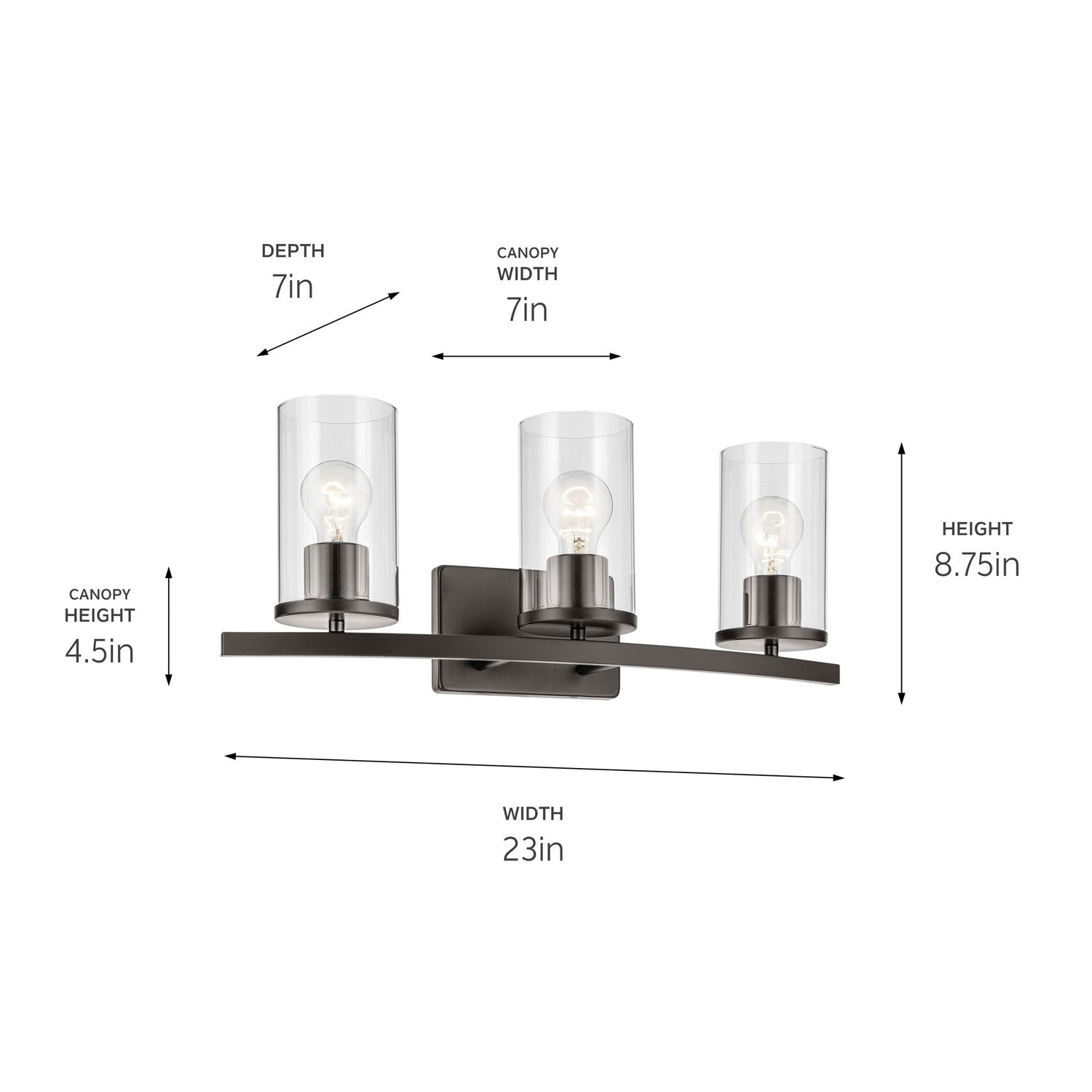 KICHLER 45497OZCLR Crosby 23" 3-Light Vanity Light With Clear Glass In Olde Bronze