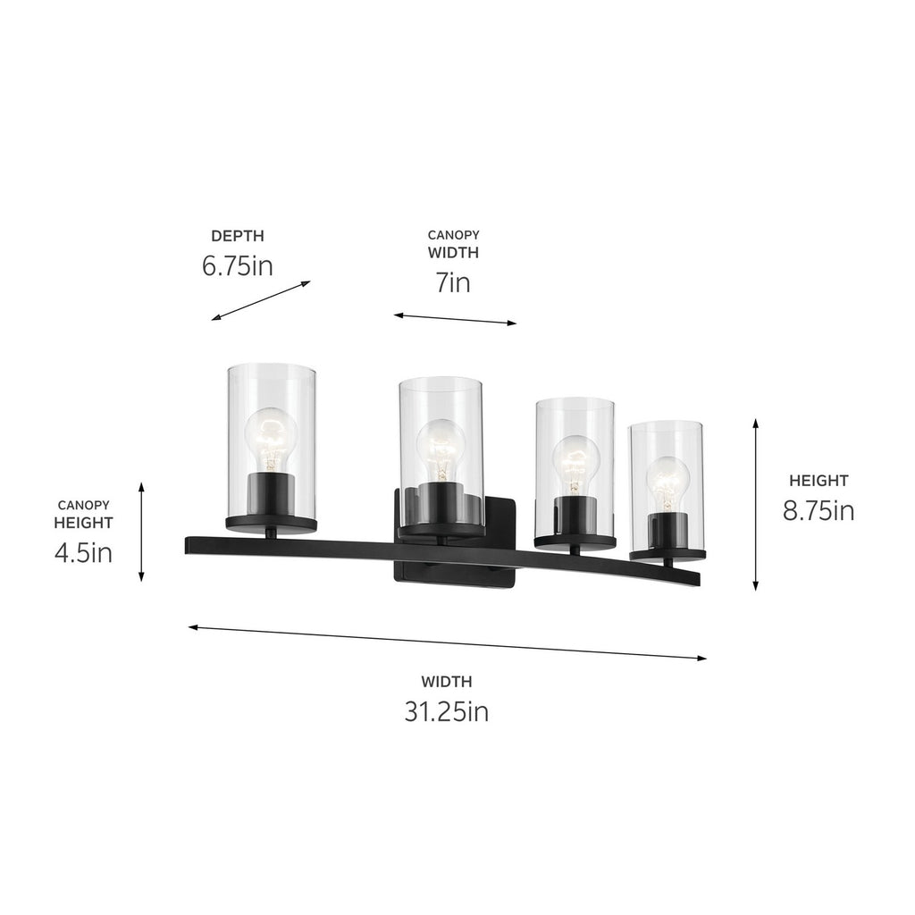 KICHLER 45498BKCLR Crosby 31.25" 4-Light Vanity Light With Clear Glass In Black