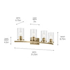 KICHLER 45498NBRCLR Crosby 31.25" 4-Light Vanity Light With Clear Glass In Natural Brass