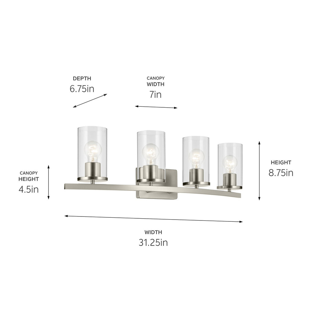 KICHLER 45498NICLR Crosby 31.25" 4-Light Vanity Light With Clear Glass In Brushed Nickel