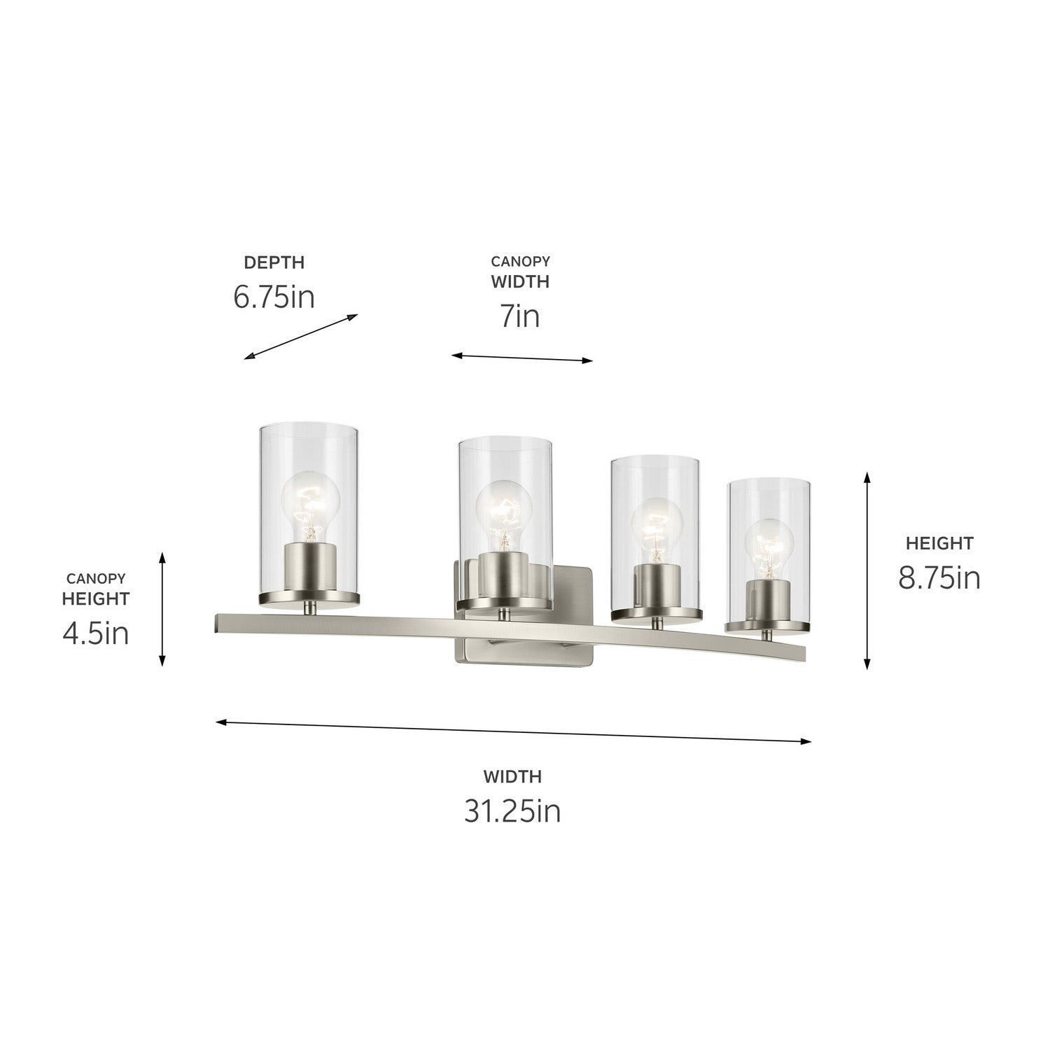 KICHLER 45498NICLR Crosby 31.25" 4-Light Vanity Light With Clear Glass In Brushed Nickel