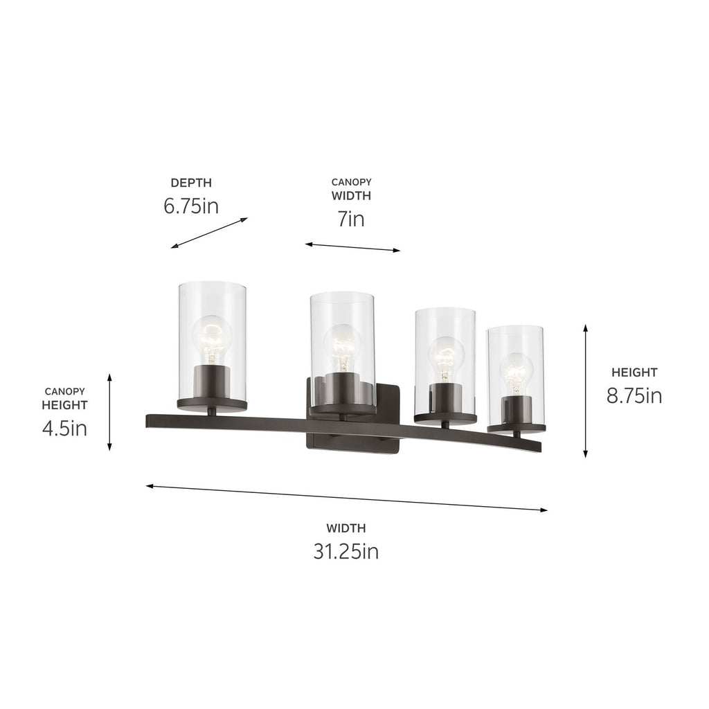 KICHLER 45498OZCLR Crosby 31.25" 4-Light Vanity Light With Clear Glass In Olde Bronze