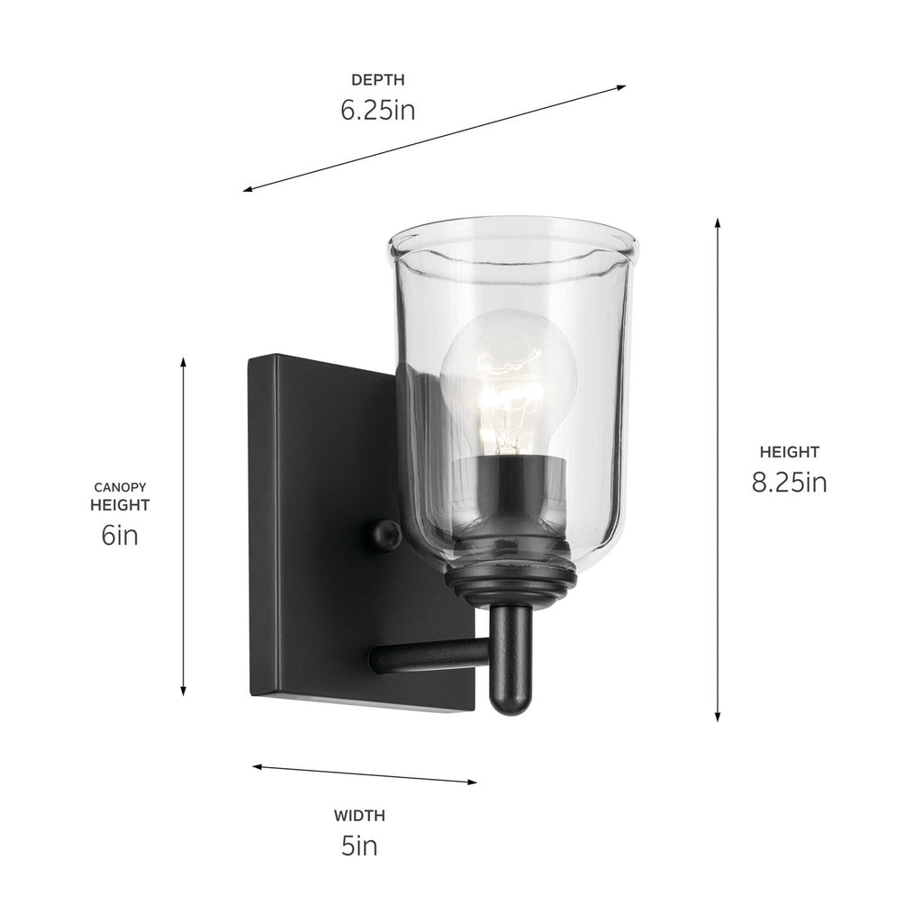 KICHLER 45572BKCLR Shailene 5" 1-Light Wall Sconce With Clear Glass In Black