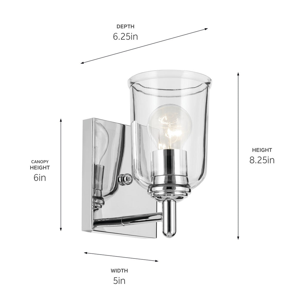 KICHLER 45572CHCLR Shailene 5" 1-Light Wall Sconce With Clear Glass In Chrome