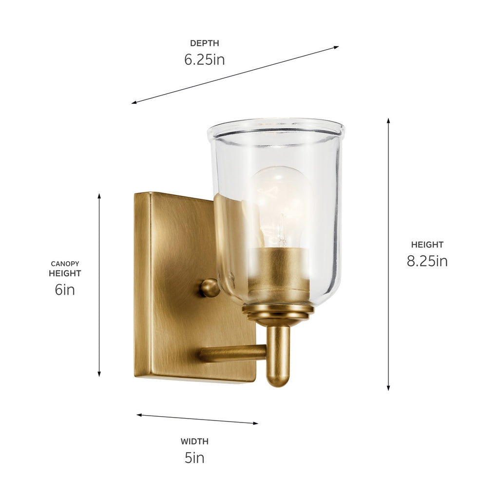 KICHLER 45572NBRCLR Shailene 5" 1-Light Wall Sconce With Clear Glass In Natural Brass