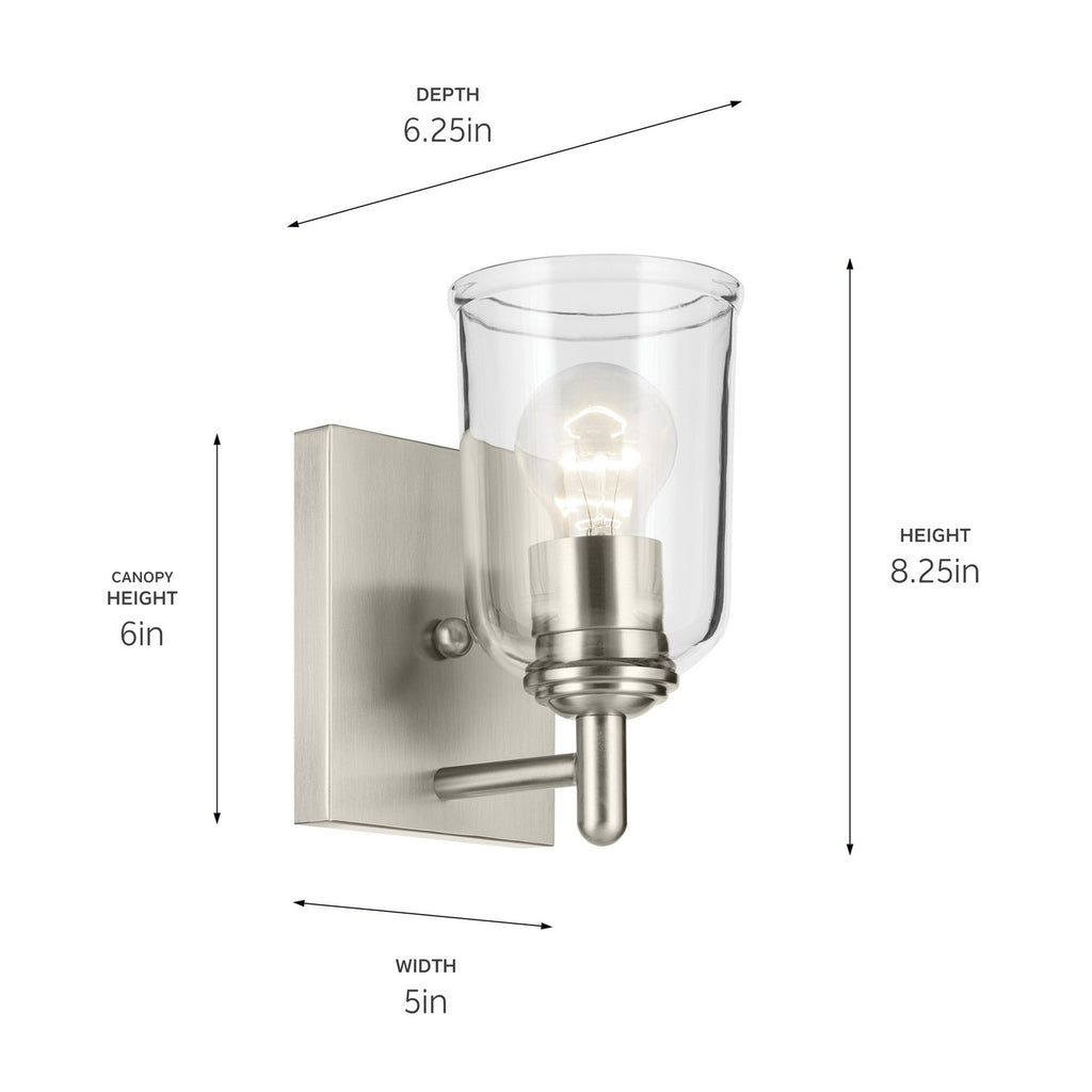 KICHLER 45572NICLR Shailene 5" 1-Light Wall Sconce With Clear Glass In Brushed Nickel