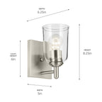 KICHLER 45572NICLR Shailene 5" 1-Light Wall Sconce With Clear Glass In Brushed Nickel