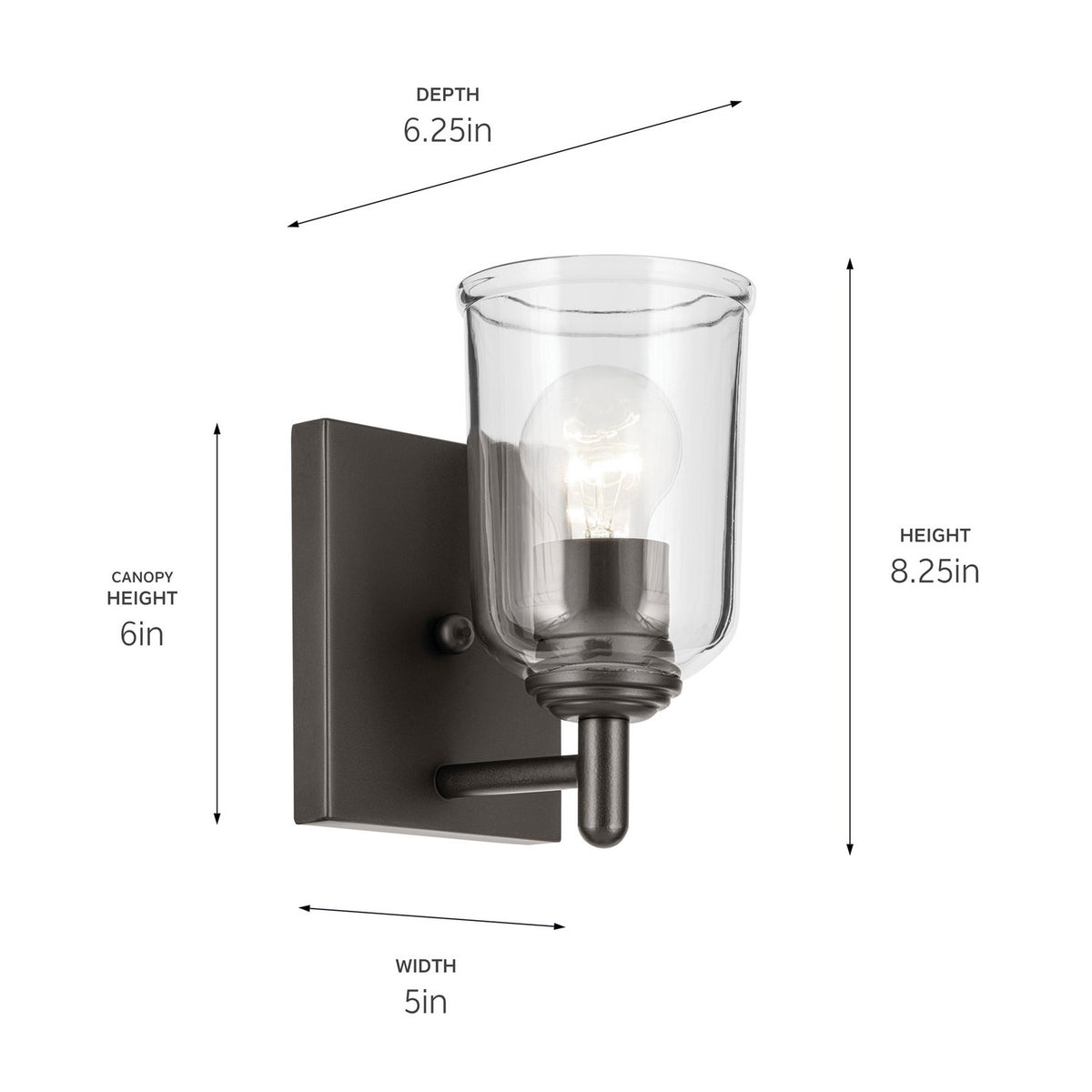 KICHLER 45572OZCLR Shailene 5" 1-Light Wall Sconce With Clear Glass In Olde Bronze