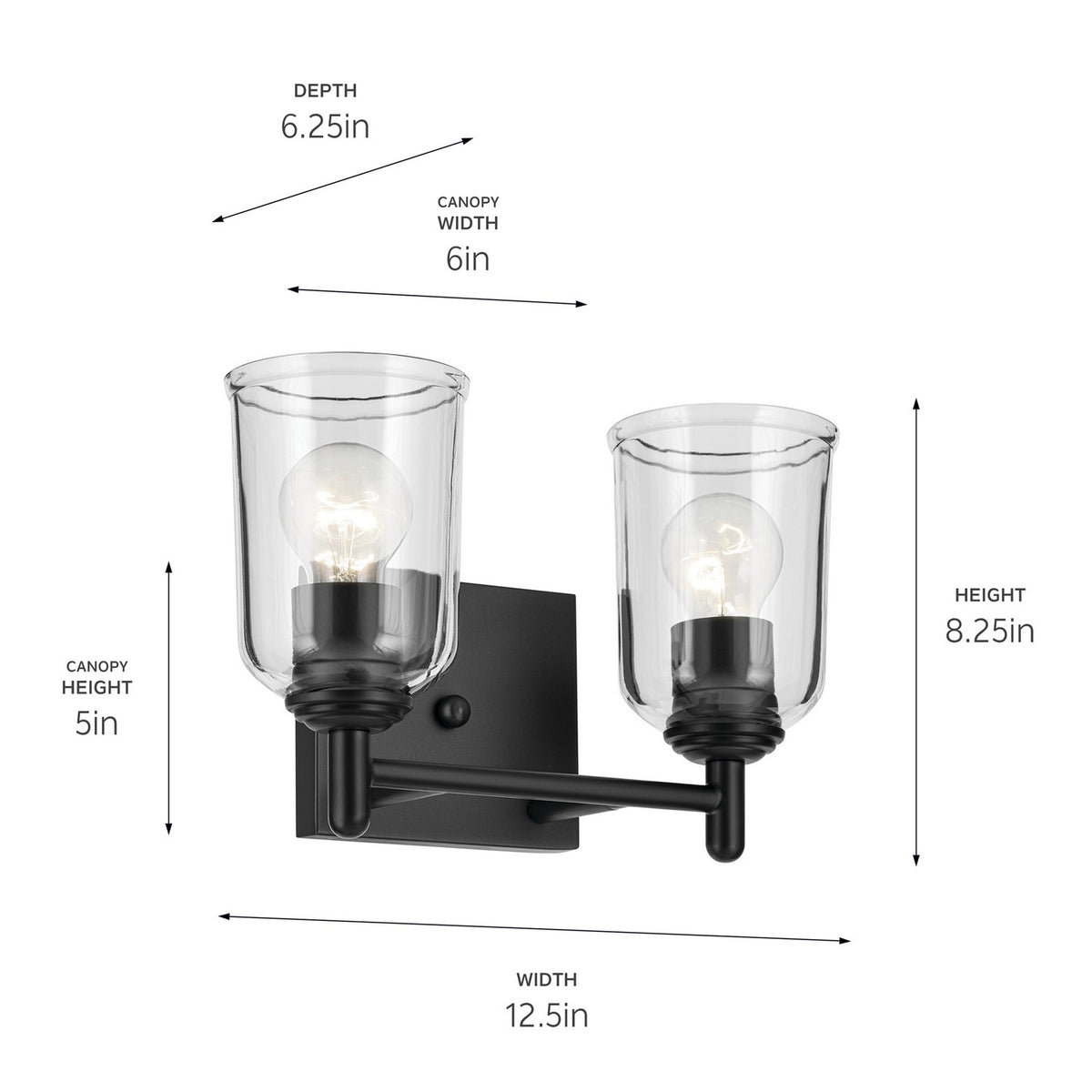 KICHLER 45573BKCLR Shailene 12.5" 2-Light Vanity Light With Clear Glass In Black