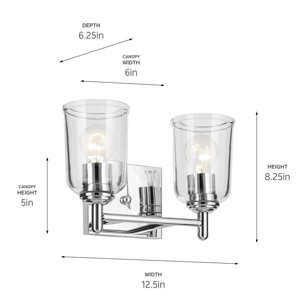 KICHLER 45573CHCLR Shailene 12.5" 2-Light Vanity Light With Clear Glass In Chrome