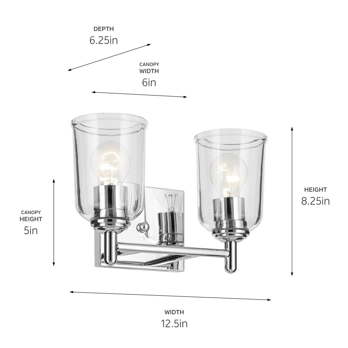 KICHLER 45573CHCLR Shailene 12.5" 2-Light Vanity Light With Clear Glass In Chrome