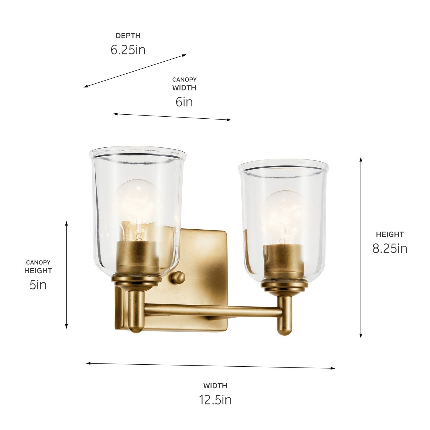KICHLER 45573NBRCLR Shailene 12.5" 2-Light Vanity Light With Clear Glass In Natural Brass