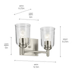 KICHLER 45573NICLR Shailene 12.5" 2-Light Vanity Light With Clear Glass In Brushed Nickel