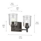 KICHLER 45573OZCLR Shailene 12.5" 2-Light Vanity Light With Clear Glass In Olde Bronze