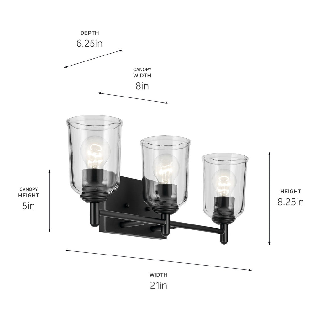 KICHLER 45574BKCLR Shailene 21" 3-Light Vanity Light With Clear Glass In Black