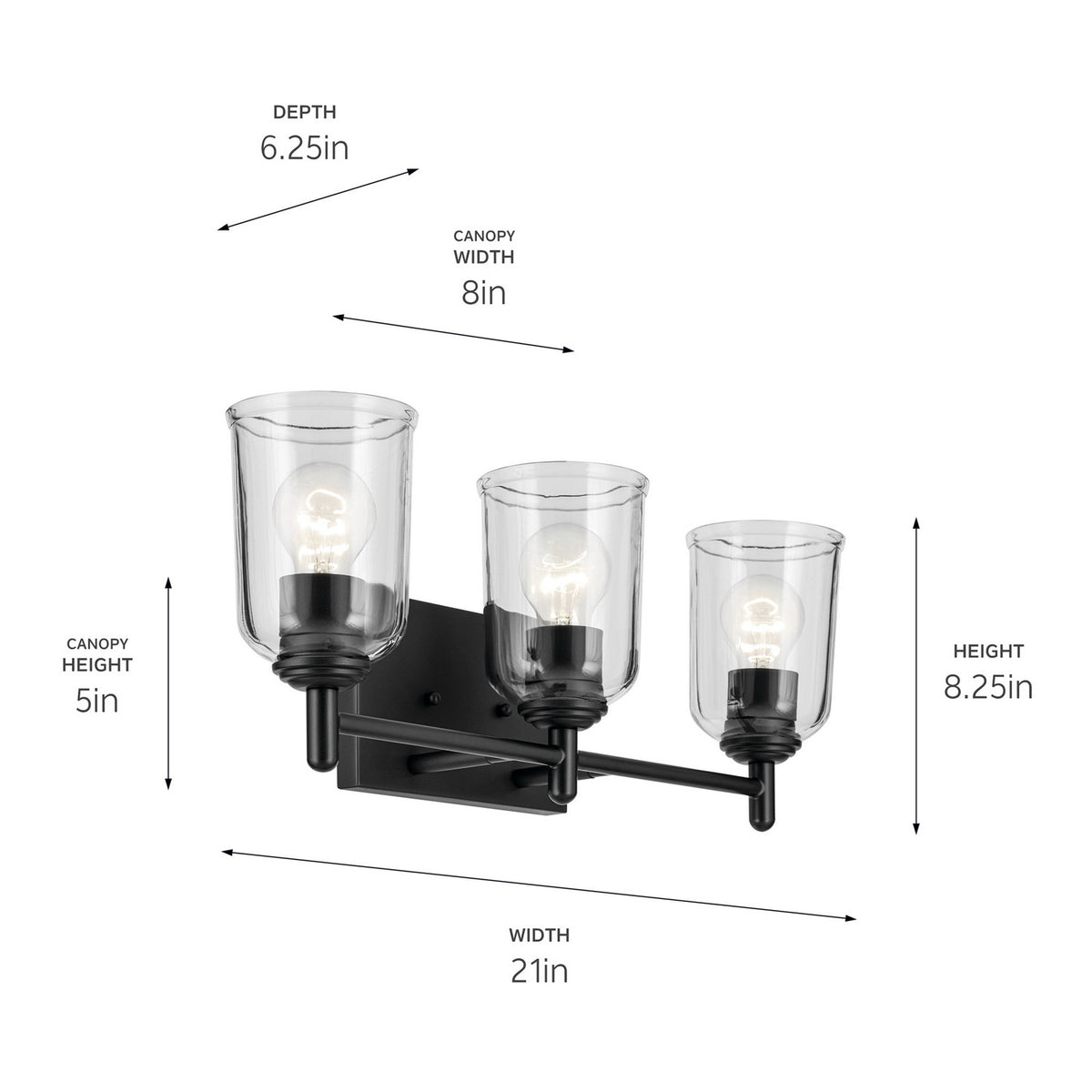 KICHLER 45574BKCLR Shailene 21" 3-Light Vanity Light With Clear Glass In Black