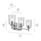 KICHLER 45574CHCLR Shailene 21" 3-Light Vanity Light With Clear Glass In Chrome
