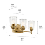 KICHLER 45574NBRCLR Shailene 21" 3-Light Vanity Light With Clear Glass In Natural Brass
