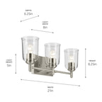 KICHLER 45574NICLR Shailene 21" 3-Light Vanity Light With Clear Glass In Brushed Nickel