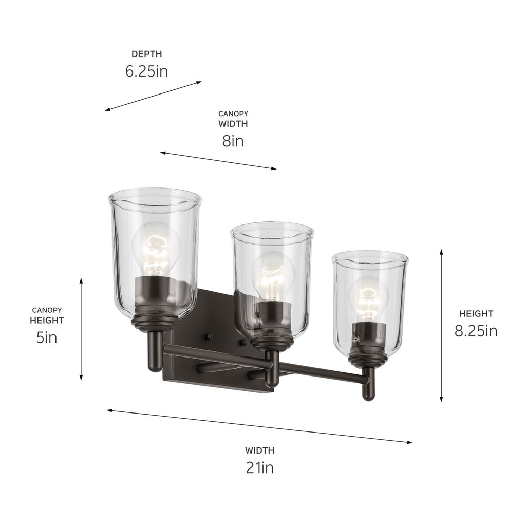 KICHLER 45574OZCLR Shailene 21" 3-Light Vanity Light With Clear Glass In Olde Bronze