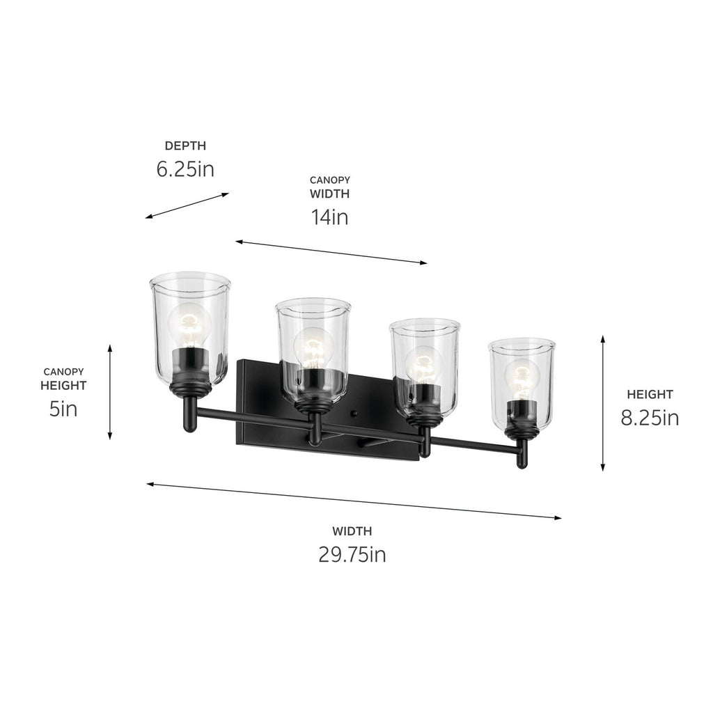 KICHLER 45575BKCLR Shailene 29.75" 4-Light Vanity Light With Clear Glass In Black