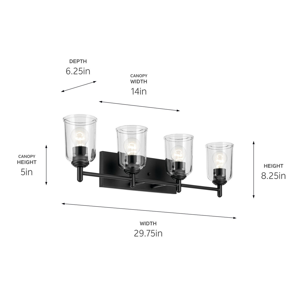 KICHLER 45575BKCLR Shailene 29.75" 4-Light Vanity Light With Clear Glass In Black