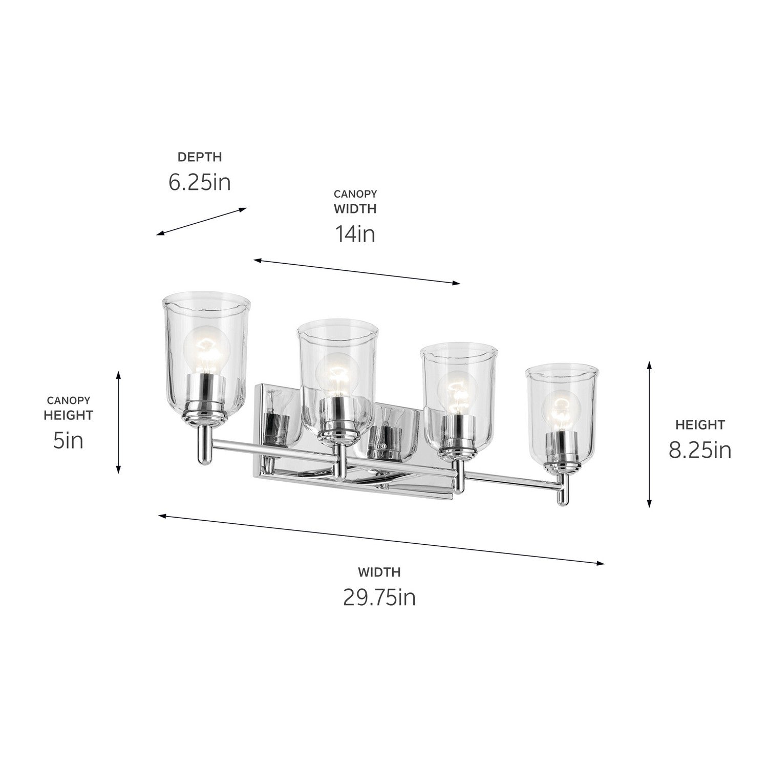 KICHLER 45575CHCLR Shailene 29.75" 4-Light Vanity Light With Clear Glass In Chrome