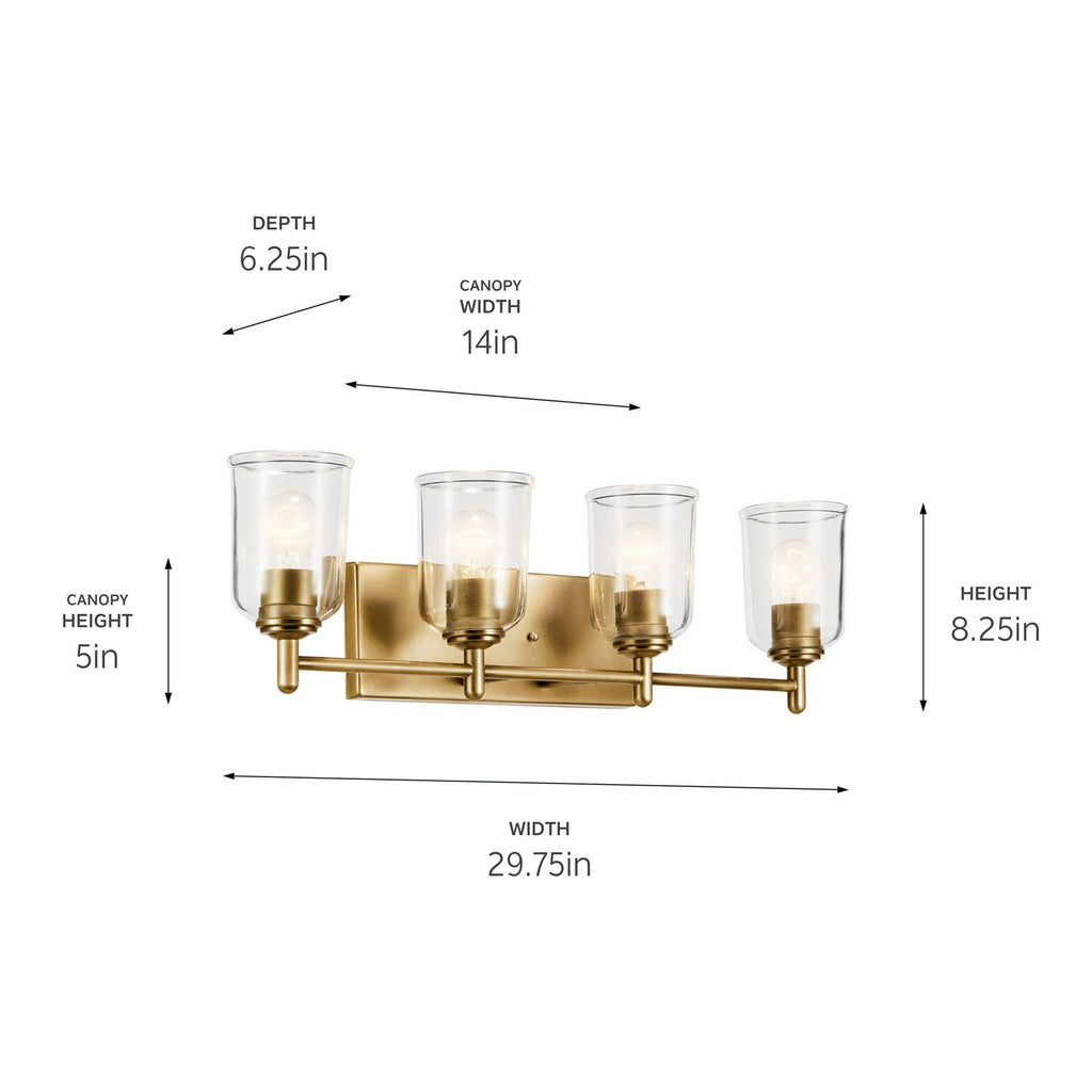 KICHLER 45575NBRCLR Shailene 29.75" 4-Light Vanity Light With Clear Glass In Natural Brass