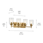 KICHLER 45575NBRCLR Shailene 29.75" 4-Light Vanity Light With Clear Glass In Natural Brass
