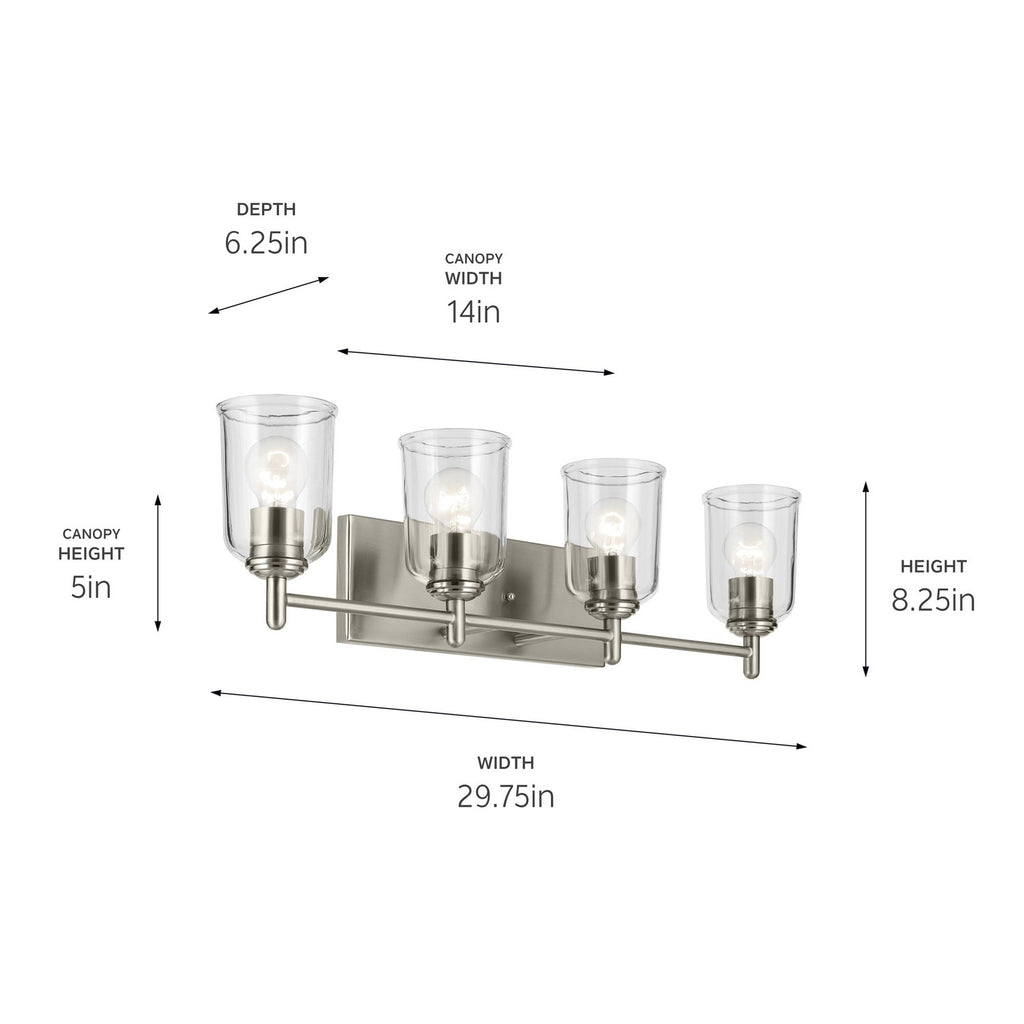 KICHLER 45575NICLR Shailene 29.75" 4-Light Vanity Light With Clear Glass In Brushed Nickel