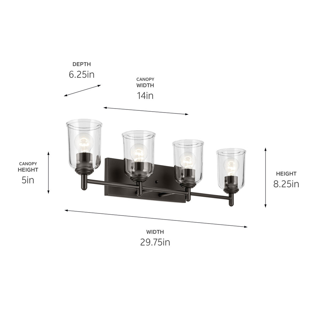 KICHLER 45575OZCLR Shailene 29.75" 4-Light Vanity Light With Clear Glass In Olde Bronze