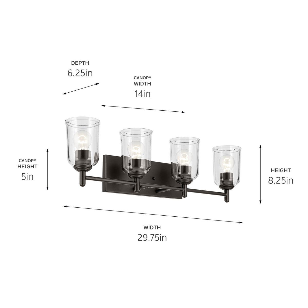 KICHLER 45575OZCLR Shailene 29.75" 4-Light Vanity Light With Clear Glass In Olde Bronze