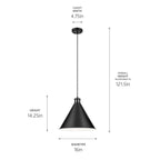 KICHLER 52177BK Zailey 14.25" 1-Light Cone Pendant In Black