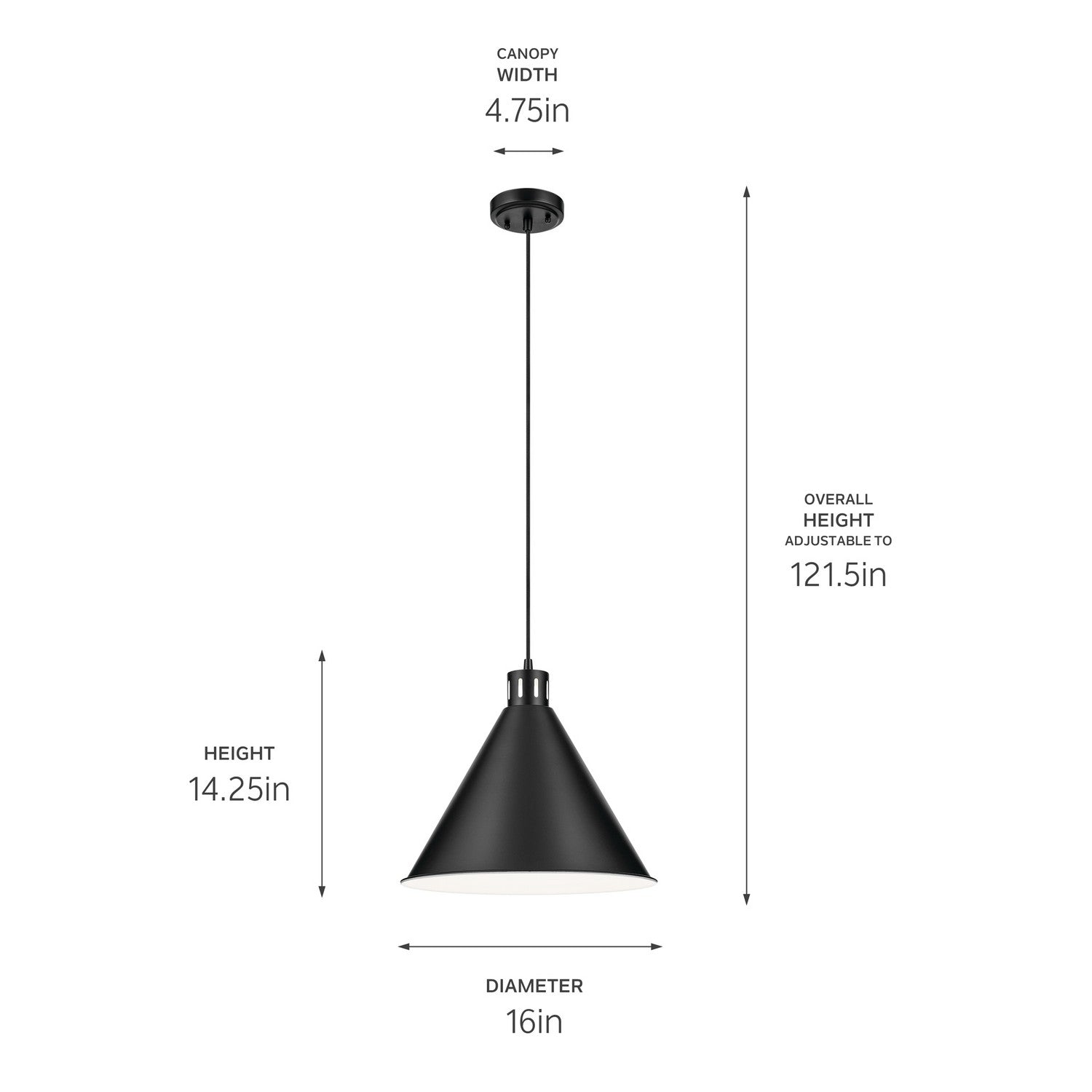 KICHLER 52177BK Zailey 14.25" 1-Light Cone Pendant In Black